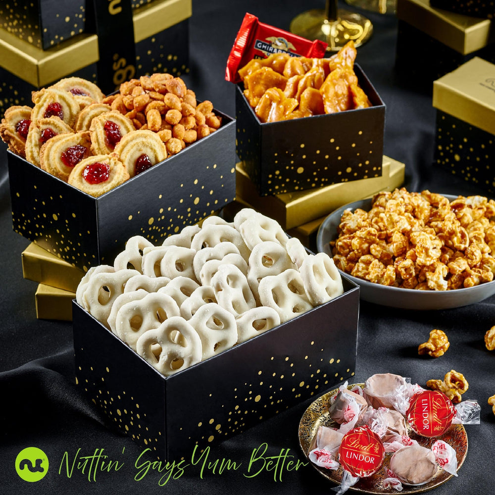 Nut Cravings shortbread cookies in elegant tower, ideal for celebrations