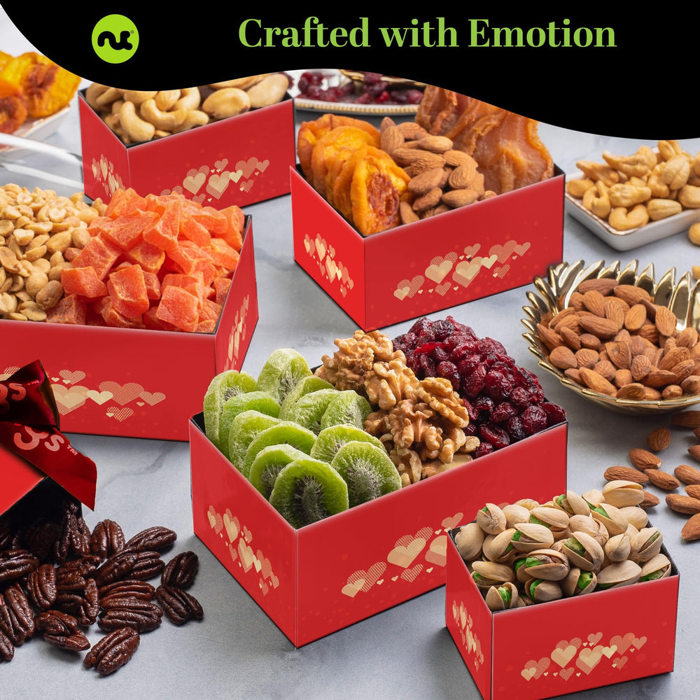 Nut Cravings six-level snack tower for convenient, layered gifting.