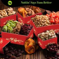 Nut Cravings twelve-item assortment featuring diverse nuts and dried fruits.
