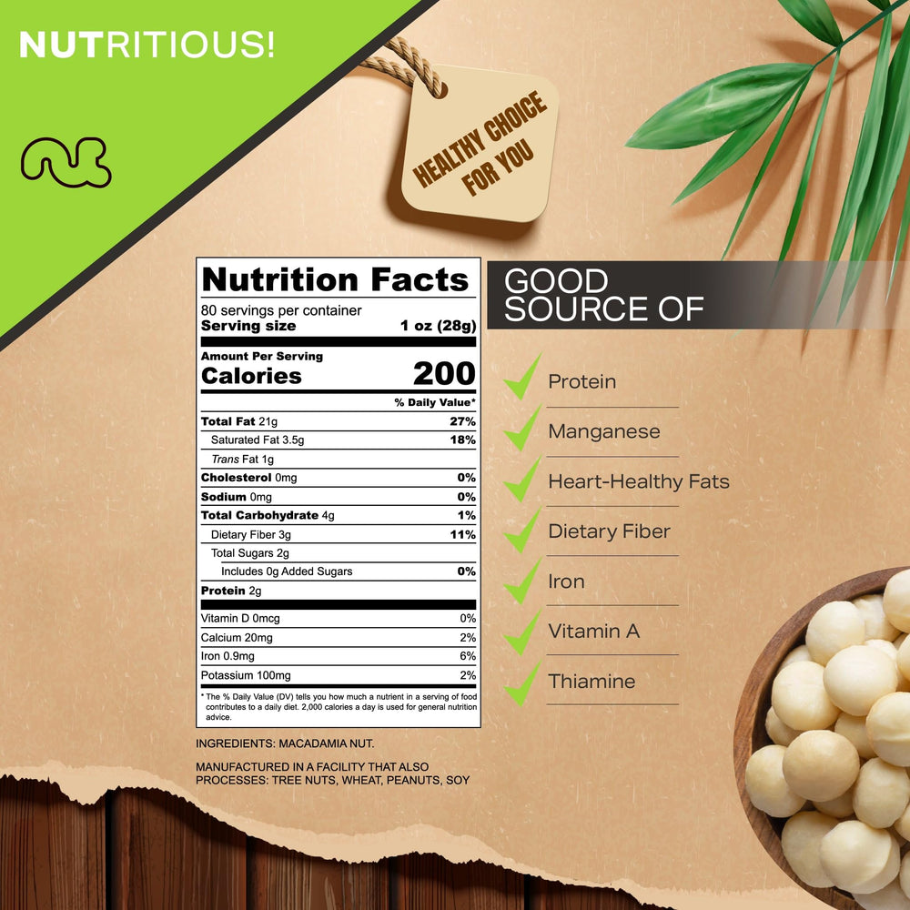 Nut Cravings unsalted macadamias in resealable bag for easy snacking.
