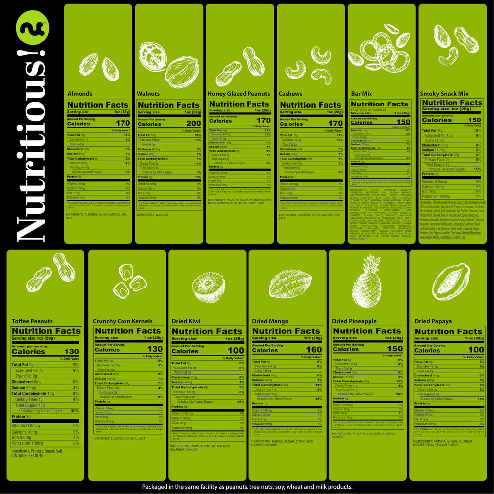 Wooden tray with Nut Cravings green and black ribbon presenting premium snacks