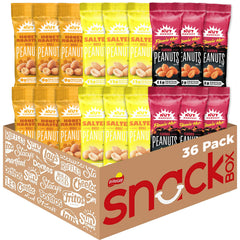 Nut Harvest 3-flavor peanuts variety pack: 36 on-the-go bags for easy snacking.