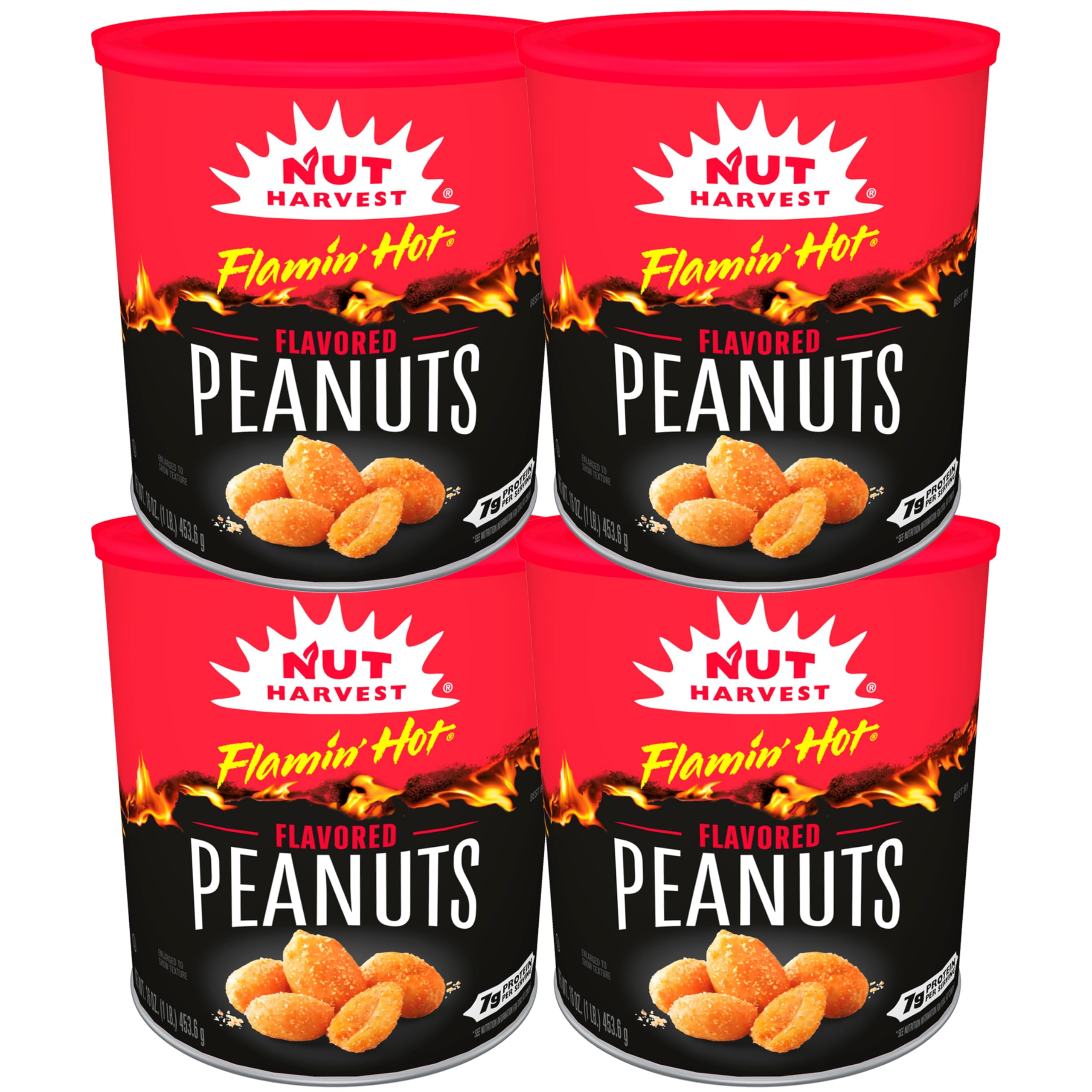 Nut Harvest Flamin' Hot Peanuts canister for on-the-go snacking with bold flavor.
