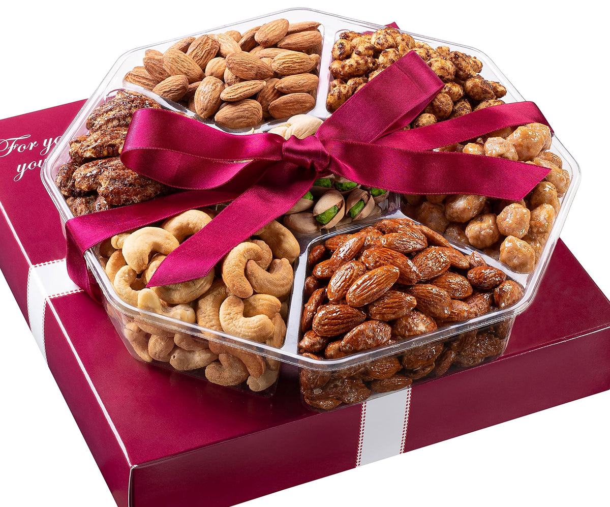 Nut Haven Holiday Nuts Gift Basket presents an elegant holiday gift for sharing