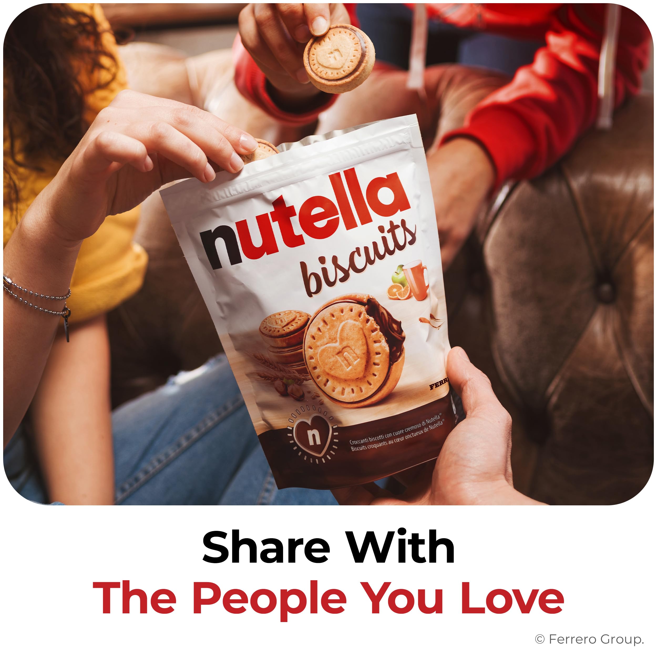 Nutella Biscuits cream hazelnut filling reveals rich chocolatey flavor.