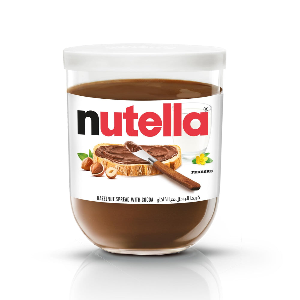 Nutella hazelnut spread in a glass jar, ideal for toast and desserts