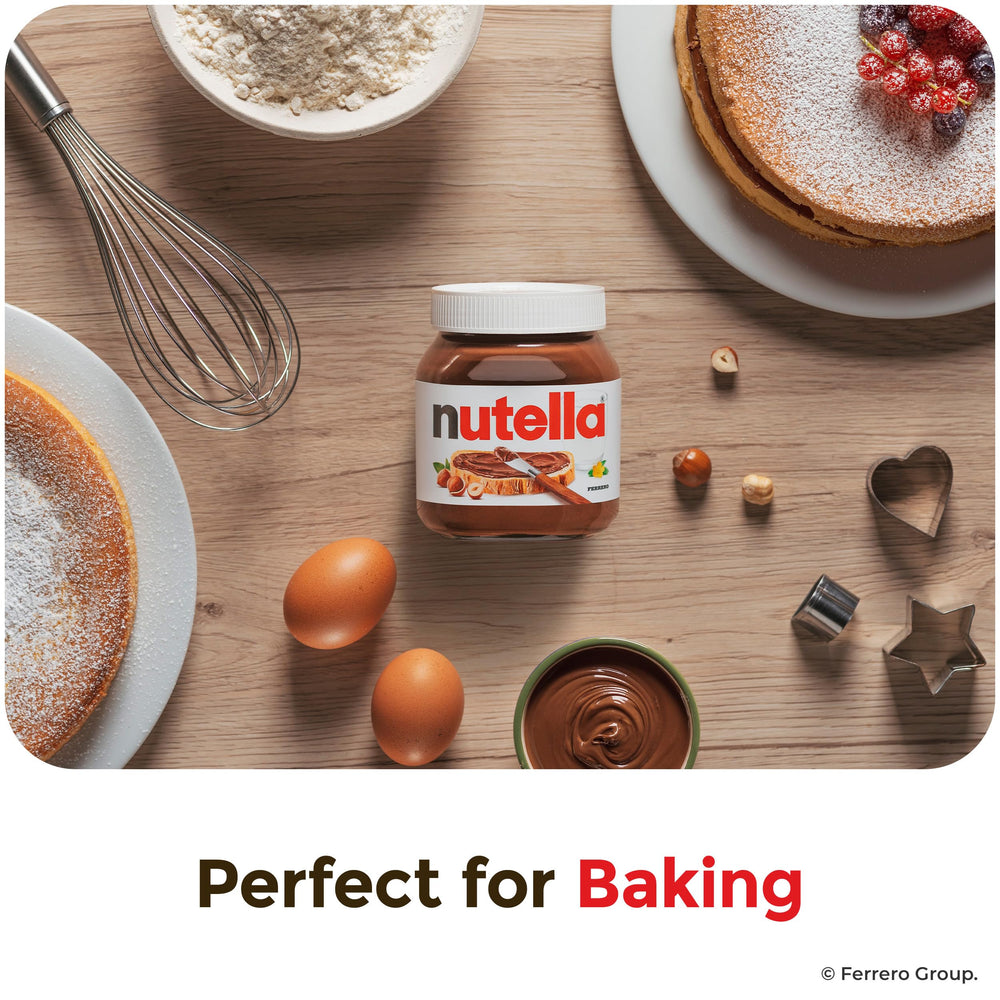 Pancakes topped with Nutella spread for weekend delight.