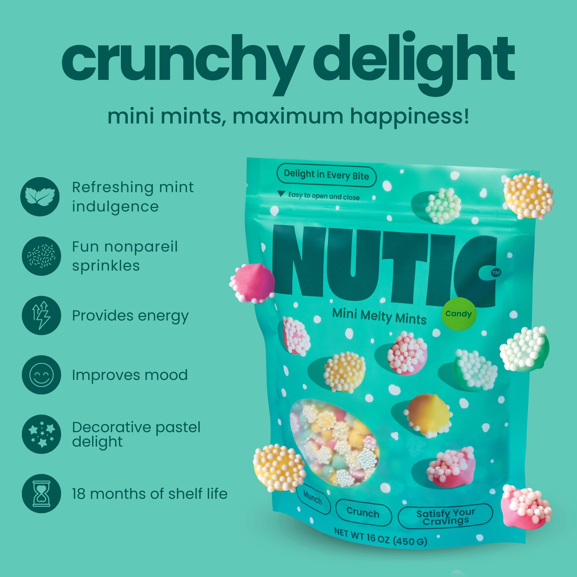 Nutic mini mints holiday table scene highlighting sparkling sugar and mint aroma