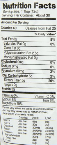 Nutiva chia seeds nutrition label highlights allergen information.