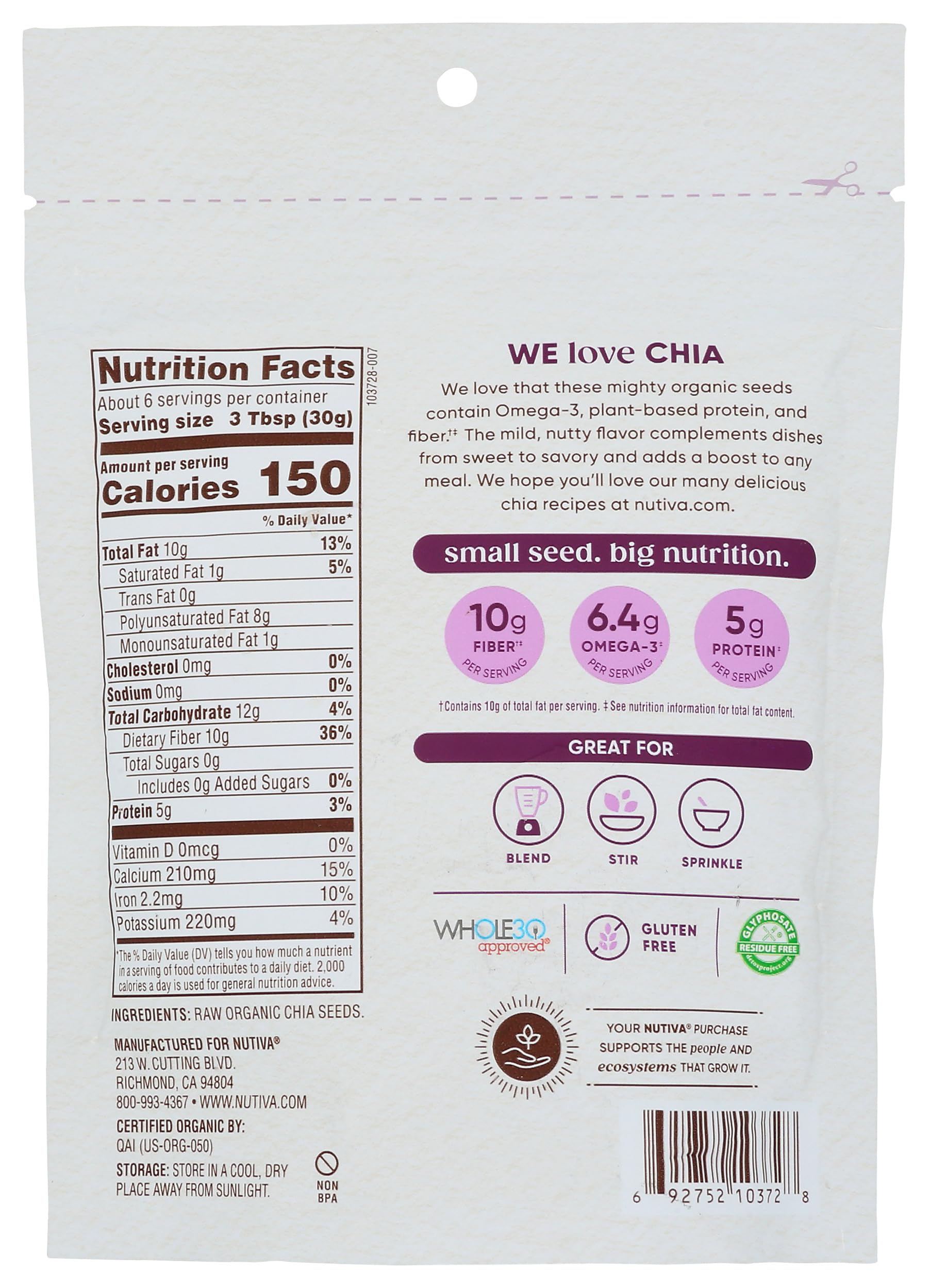 Nutiva Black Chia Seeds used to thicken sauces and smoothies.