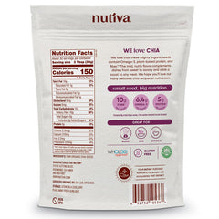 Nutiva chia seeds packaging seal emphasizes freshness and resealable convenience.