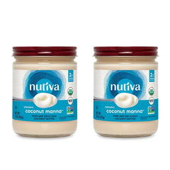 Nutiva Coconut Manna jar close-up showing creamy coconut spread for smoothies