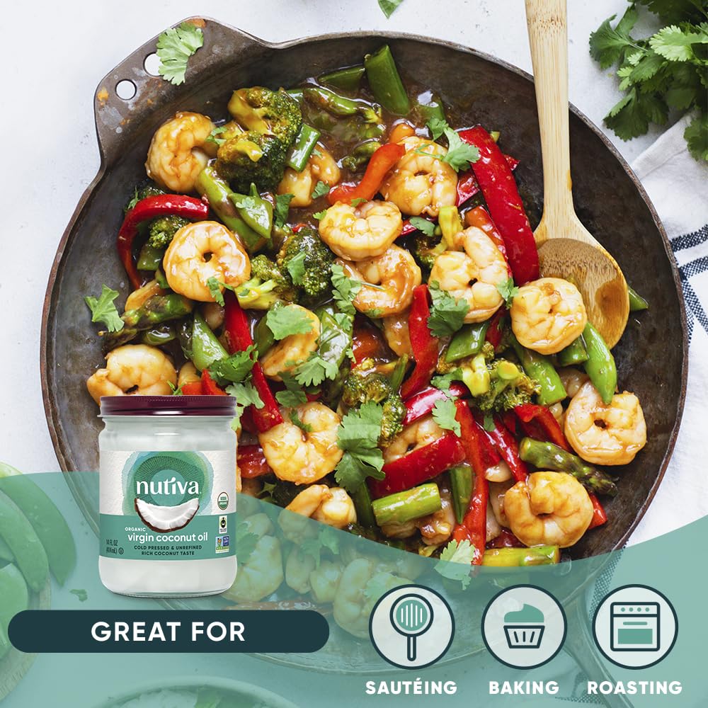 Close-up of Nutiva aroma highlighting tropical scent for cooking.
