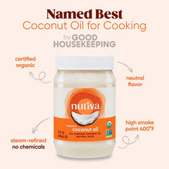 Nutiva coconut oil being poured for sautéing vegetables with neutral flavor