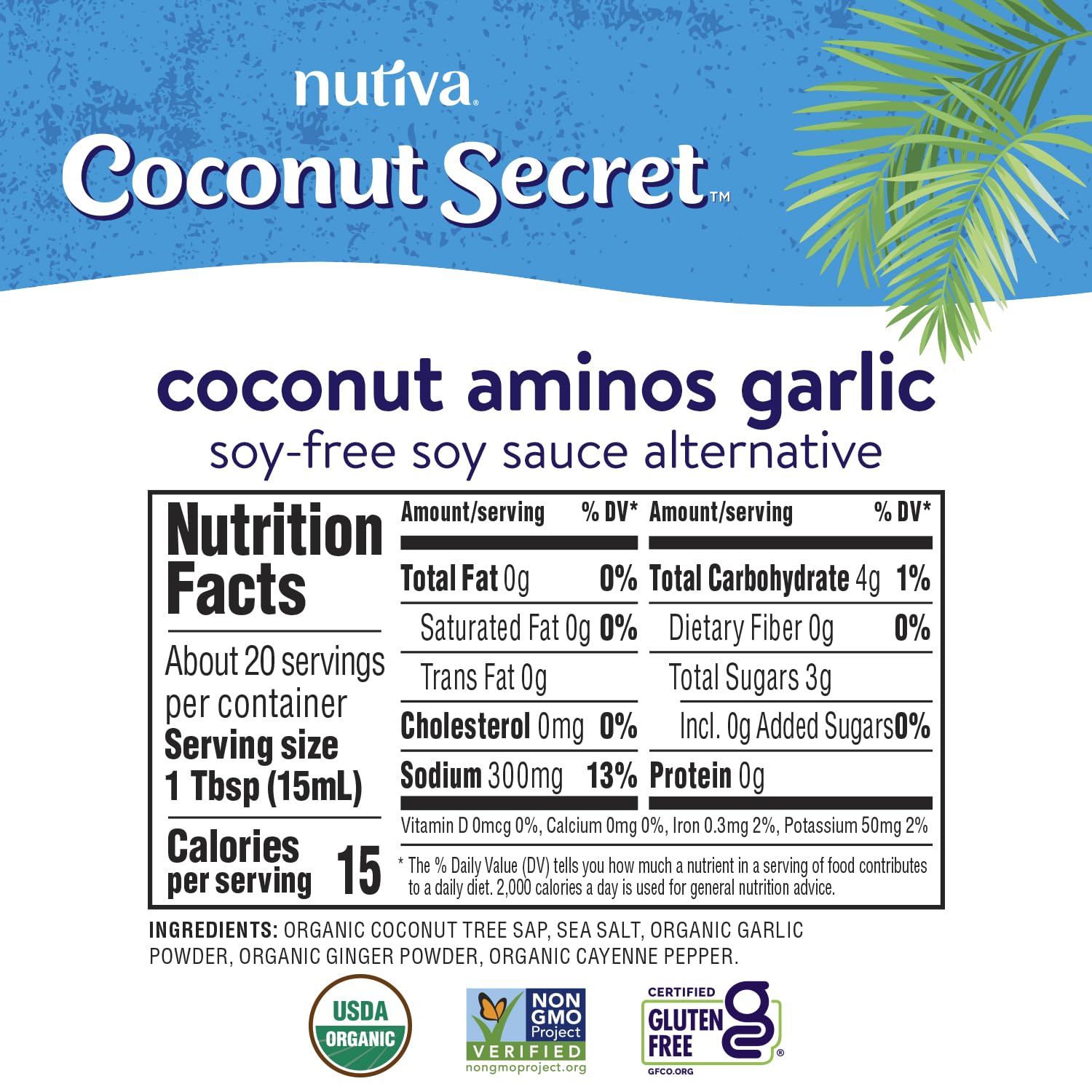 Nutiva Coconut Secret Aminos Garlic Sauce pour over vegetables for a savory glaze.