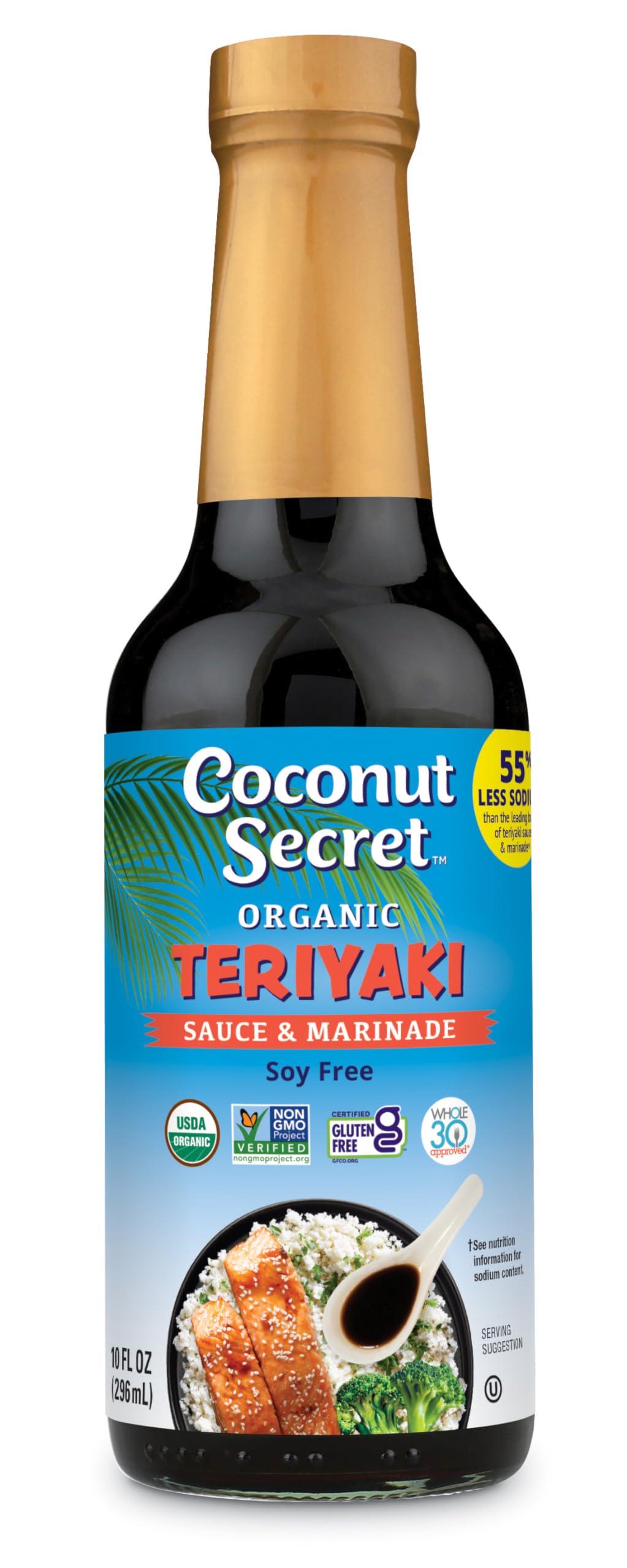 Nutiva Coconut Secret Coconut Aminos Teriyaki bottle for versatile soy-free marinades.