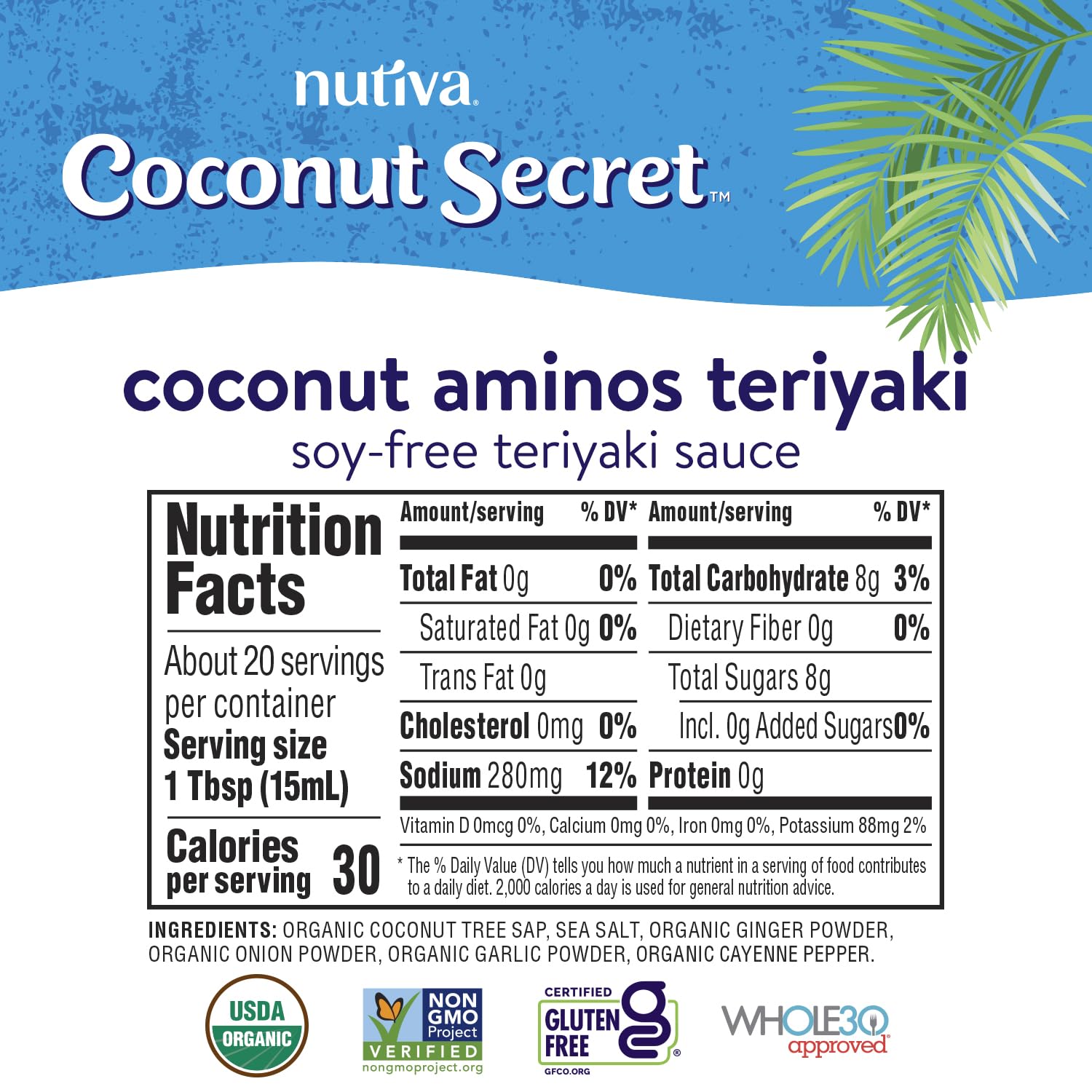 Nutiva Coconut Secret Coconut Aminos Teriyaki pour shows glossy glaze for veggies.