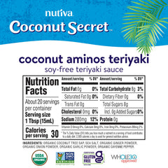 Nutiva Coconut Secret Coconut Aminos Teriyaki pour shows glossy glaze for veggies.