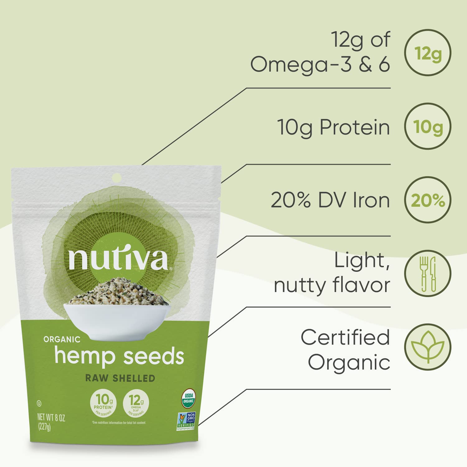 Nutiva organic hempseed with pine-nut flavor note in dishes