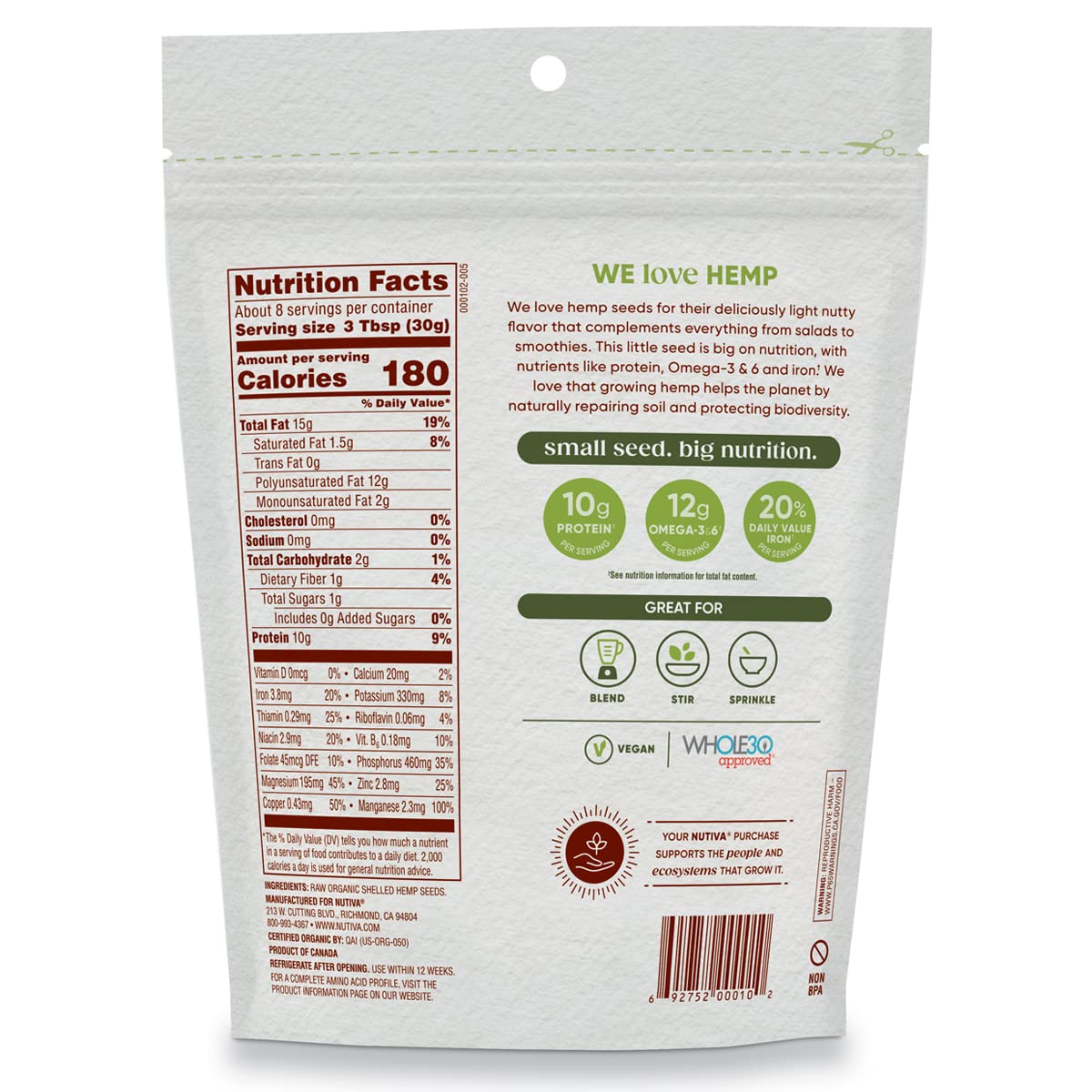 Nutiva hemp seed shelled on yogurt for protein and texture