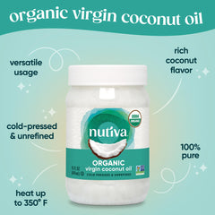 Nutiva Virgin Coconut Oil being poured for cooking and flavor.