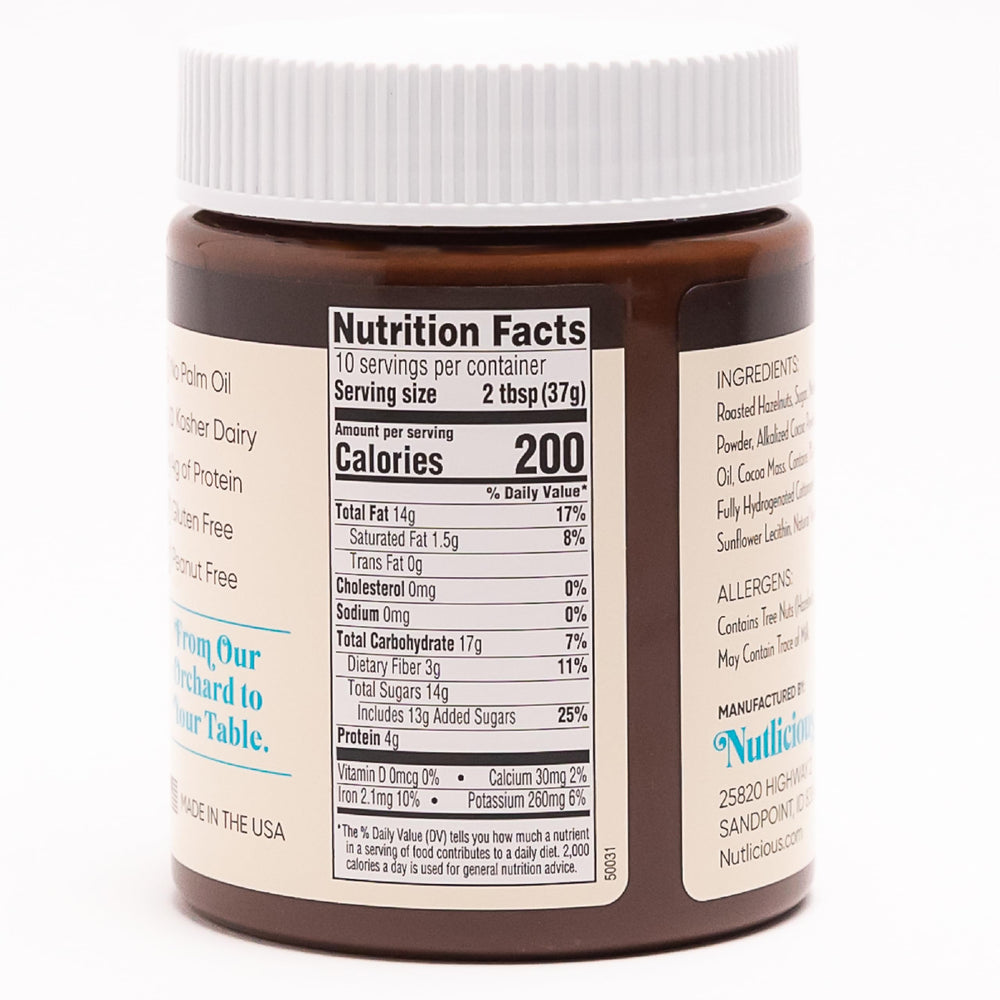 Nutlicious label close-up highlighting premium ingredients and flavor.