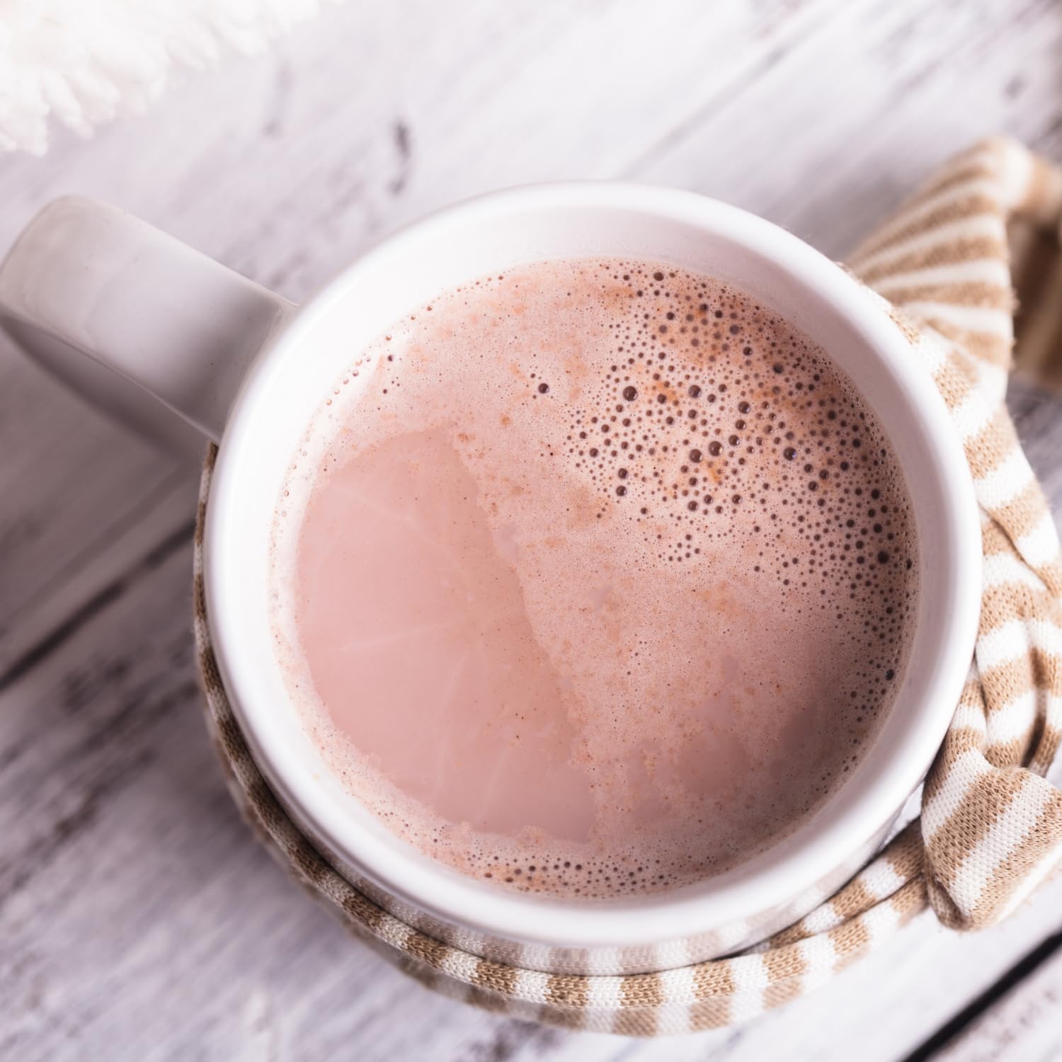 Nutmeg State Nutrition hot cocoa scoop in cup for quick protein boost