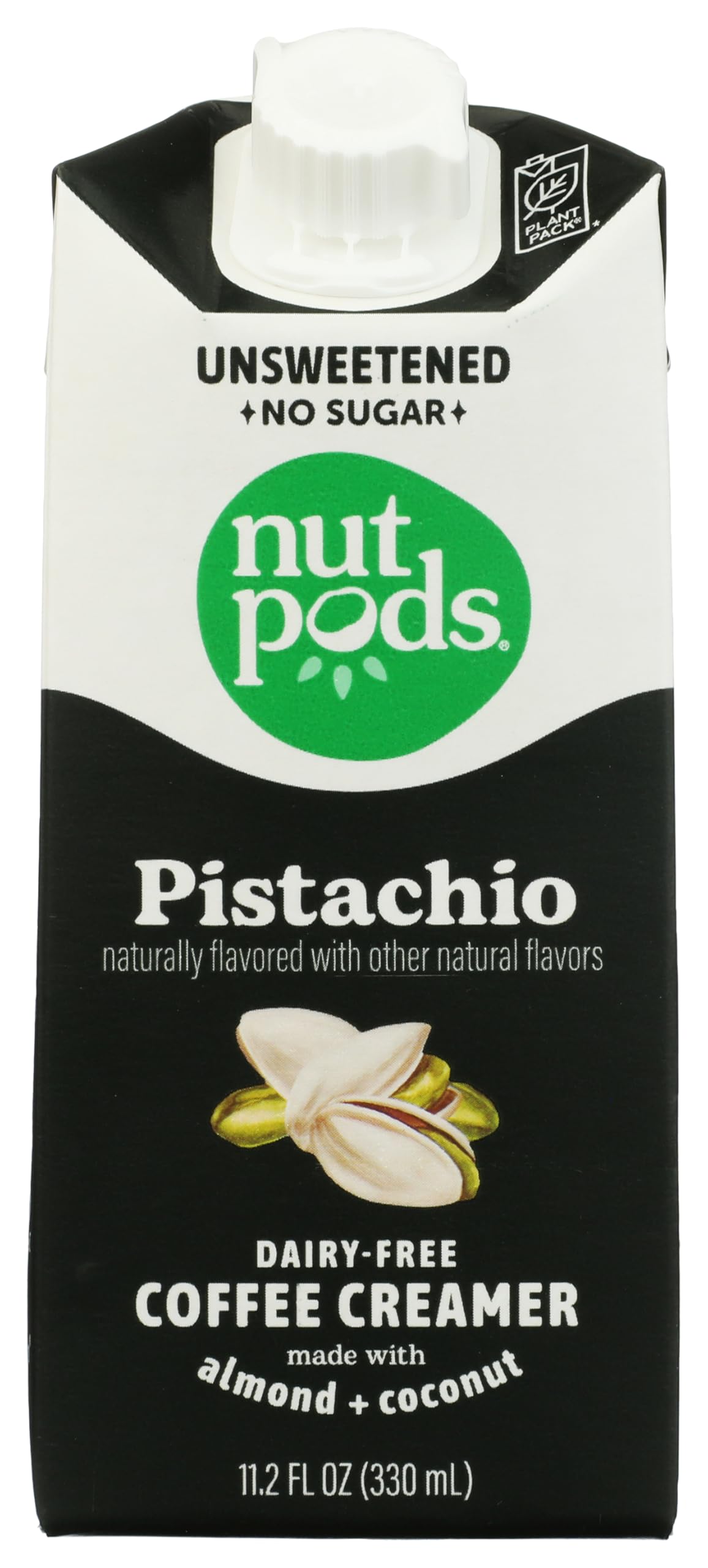 Nutpods Pistachio Creamer bottle pour—dairy-free creaminess for coffee
