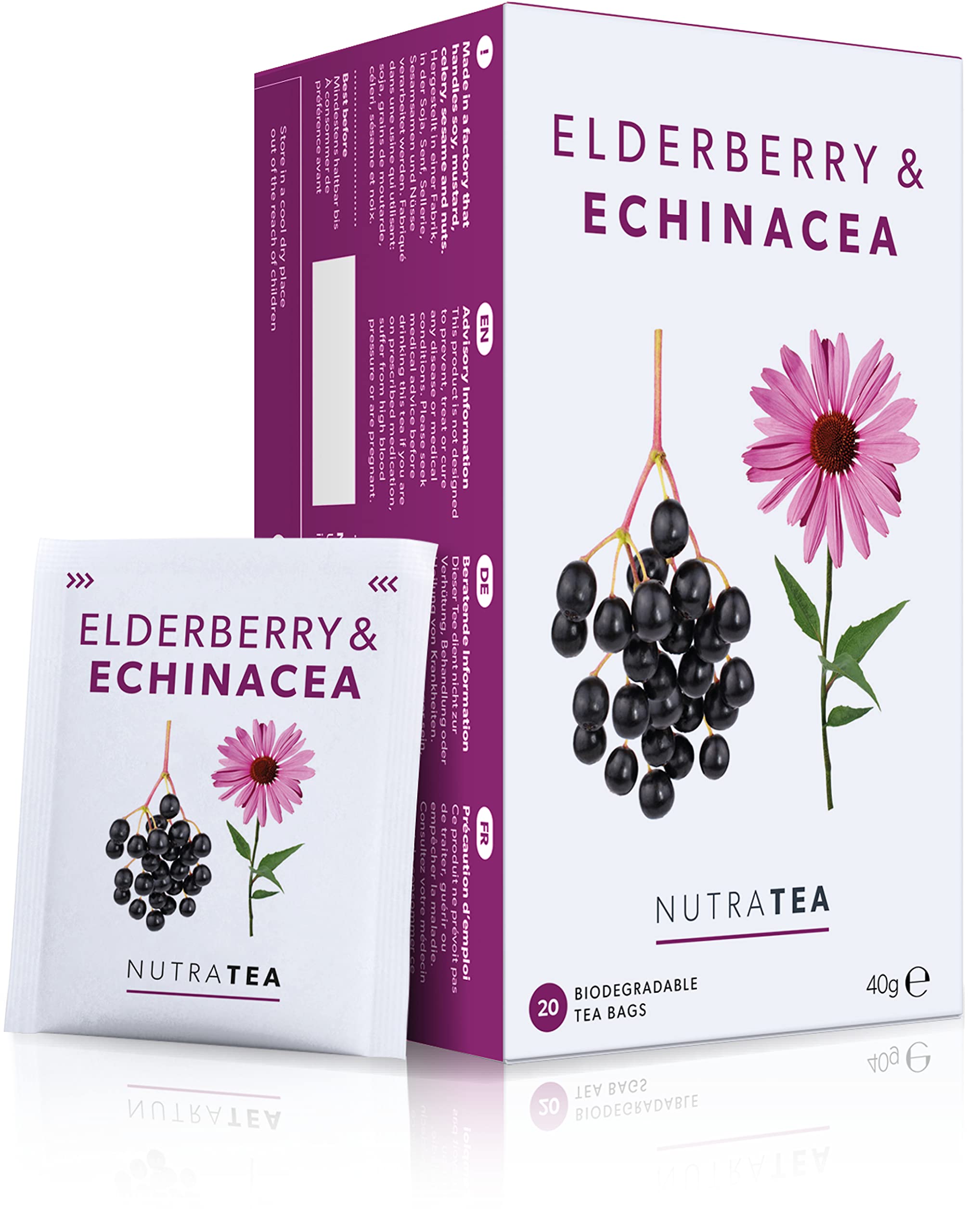 Nutra Tea elderberry-echinacea tea bag closeup for natural wellness ritual