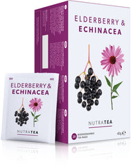 Nutra Tea elderberry-echinacea tea bag closeup for natural wellness ritual
