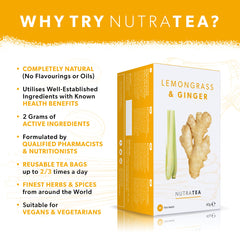 Nutra Tea ingredients display: lemongrass and ginger, ready for a flavorful sip