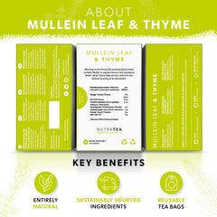Nutra Tea Mullein Leaf Thyme tea brewing in a cup with aromatic steam