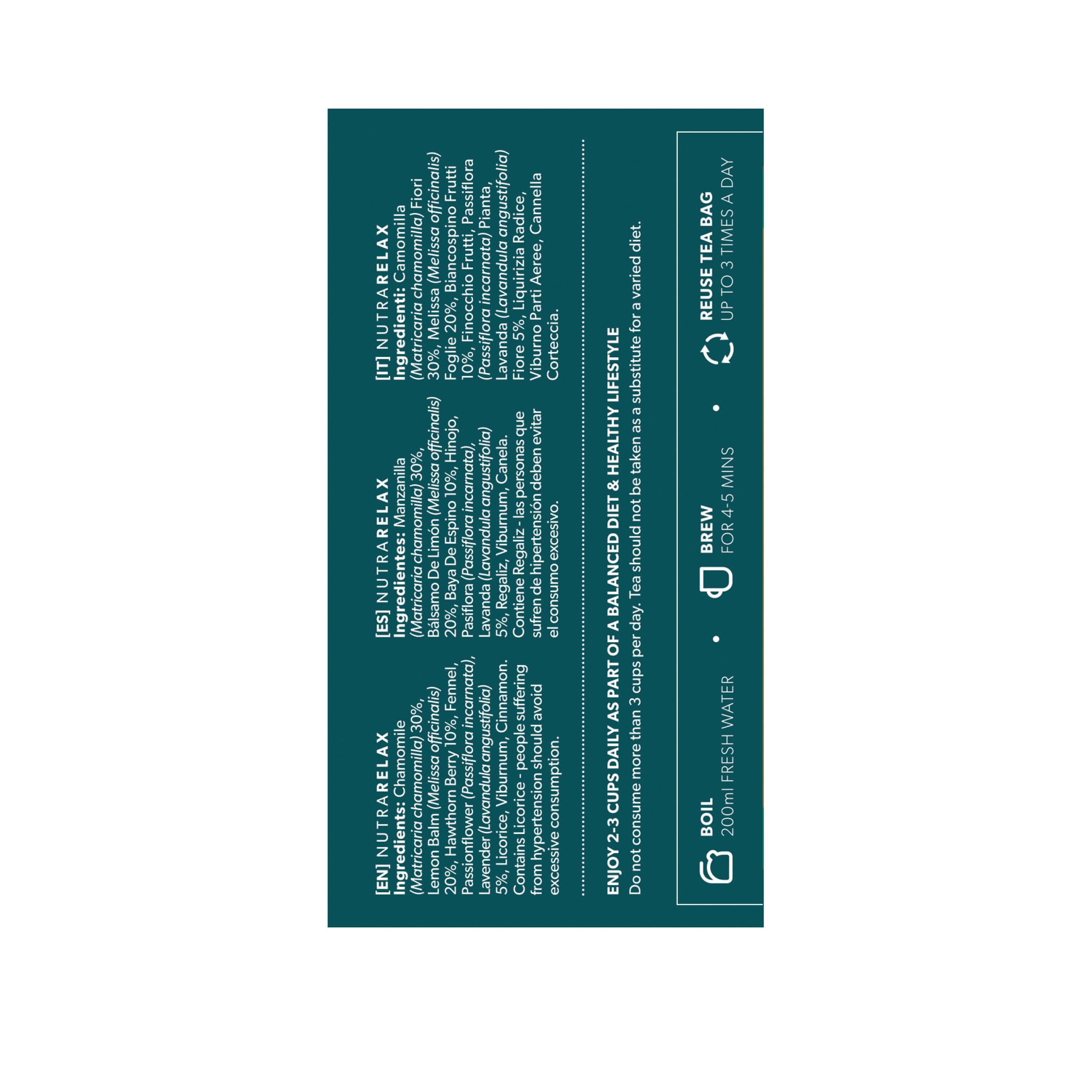 Nutra Tea NutraRelax chamomile close-up emphasizes soothing aroma.