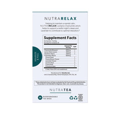 Nutra Tea NutraRelax cup steaming suggests a tranquil evening ritual.