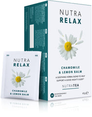 Nutra Tea NutraRelax tea bag stack promotes calm and relaxation.