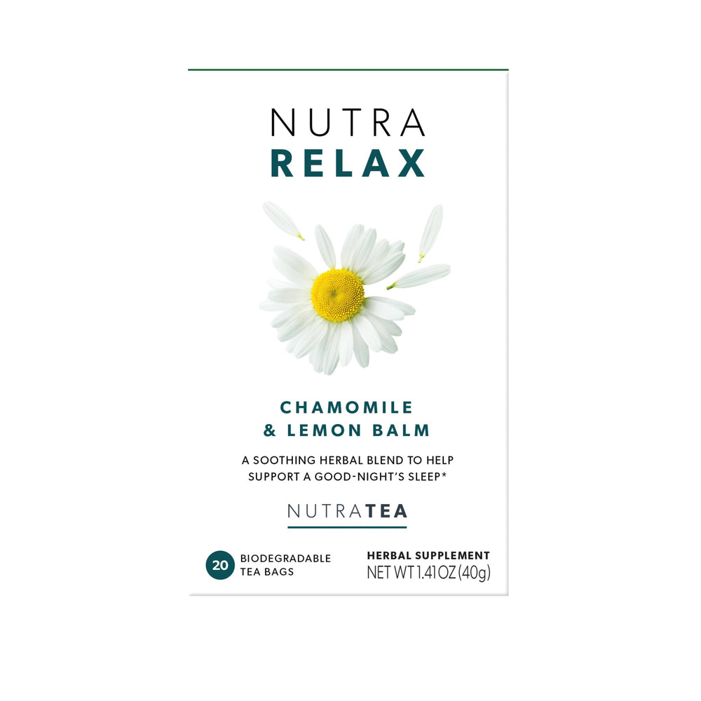 Nutra Tea NutraRelax brew close-up highlights balanced herbs for unwinding.