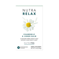 Nutra Tea NutraRelax brew close-up highlights balanced herbs for unwinding.