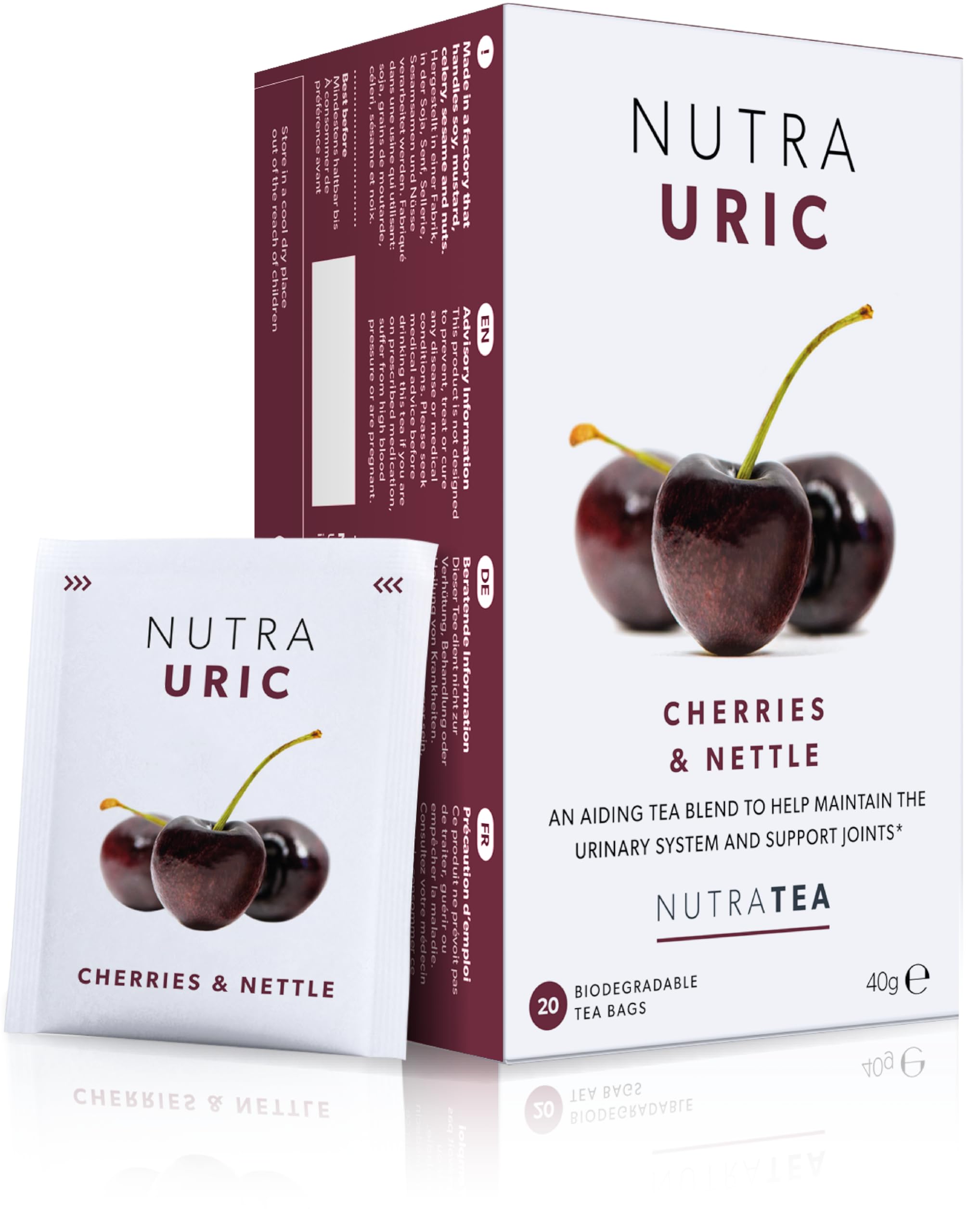 Nutra Tea Nutrauric tea bags close-up for convenient daily use.