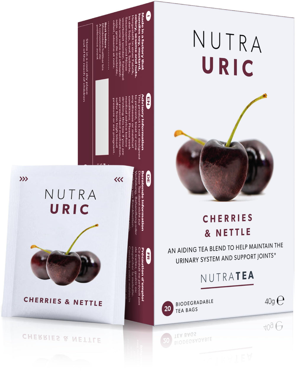Nutra Tea Nutrauric tea bags close-up for convenient daily use.