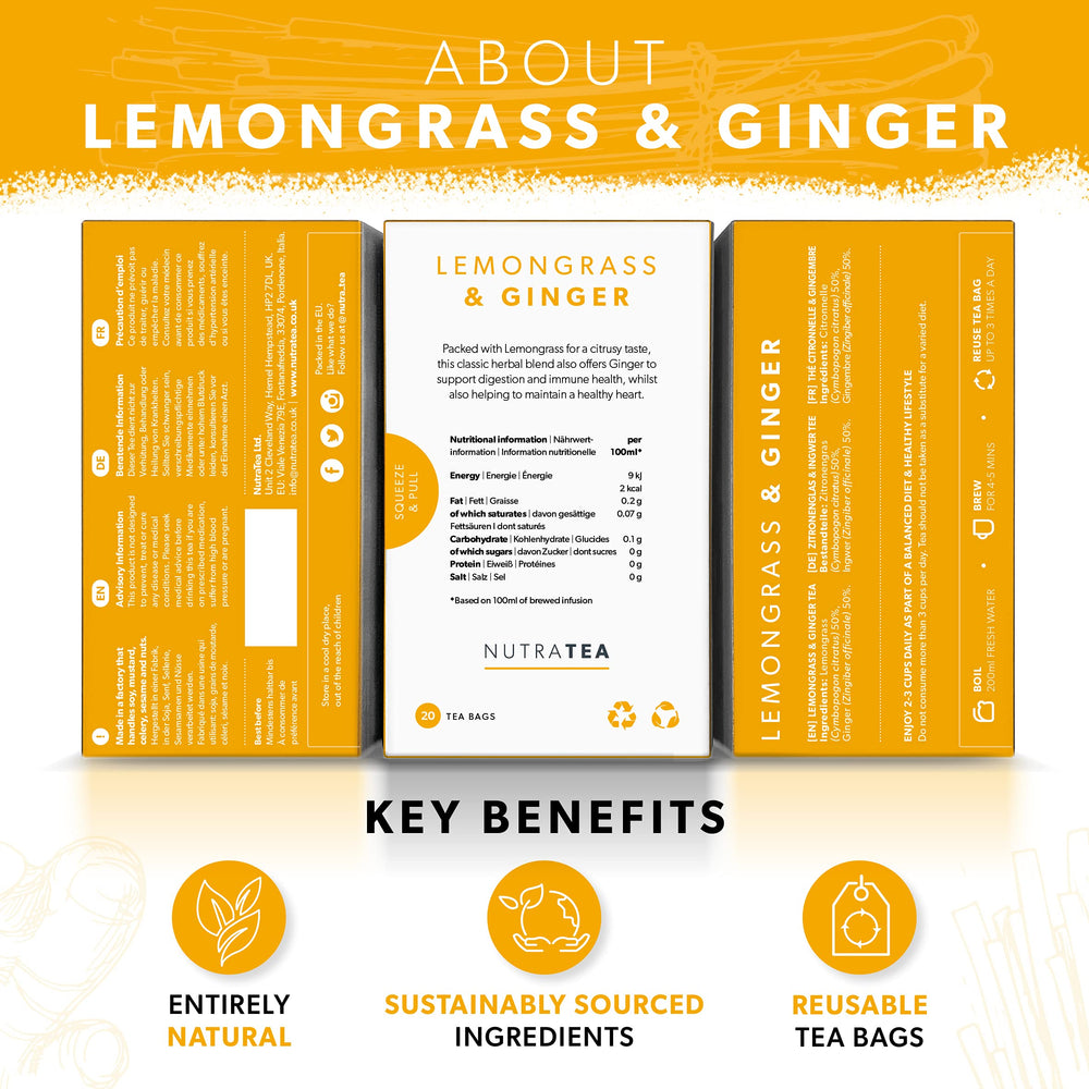 Nutra Tea steam rising from a cup, highlighting a warming ginger-lemongrass infusion