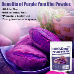 NutraBloom purple sweet potato powder smoothie glass shows natural purple hue.