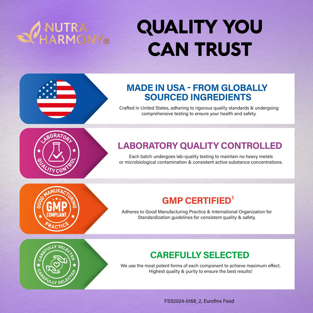 NUTRAHARMONY made-in-USA label indicating quality saffron supplement