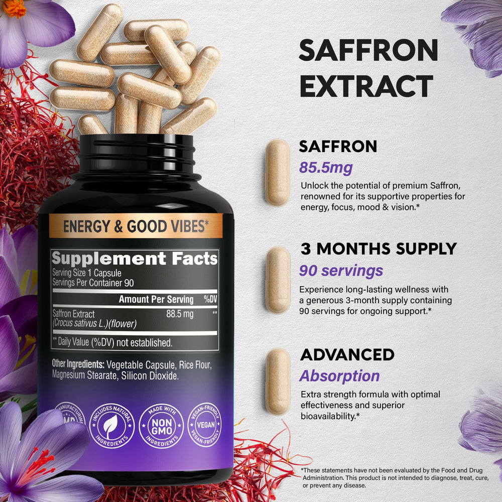 NUTRAHARMONY saffron bottle emphasizing mood and focus benefits