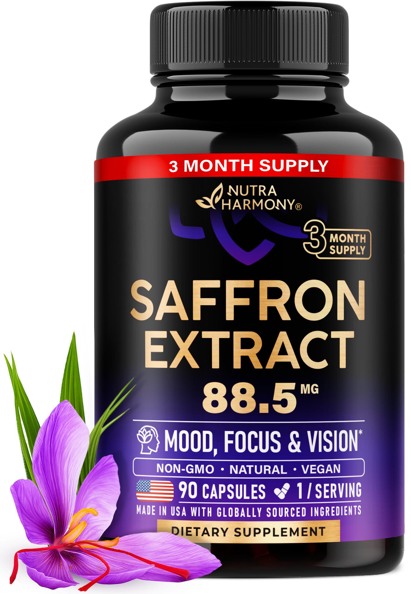 NUTRAHARMONY saffron bottle front for mood and focus support