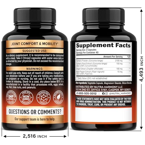 NUTRAHARMONY Turmeric Curcumin capsules close-up shows 95% curcuminoids for potency.