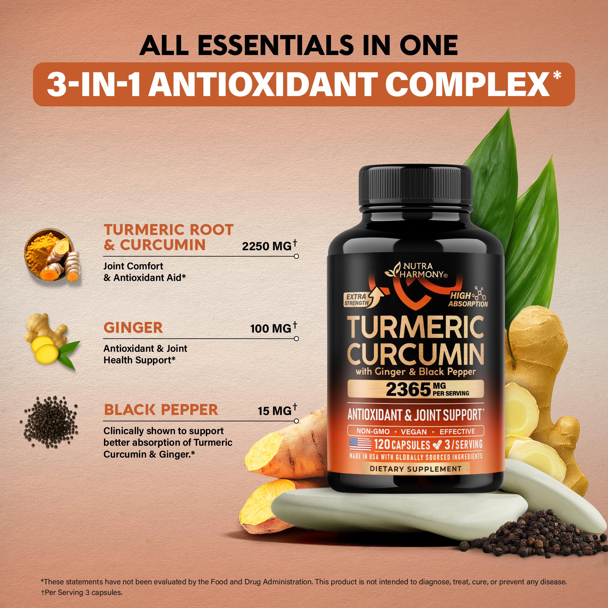 NUTRAHARMONY Turmeric Curcuminoids 95percent label signals potency.