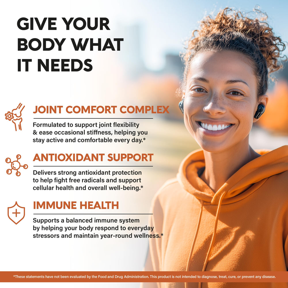NUTRAHARMONY Turmeric ginger root image suggests daily immune and mobility support.