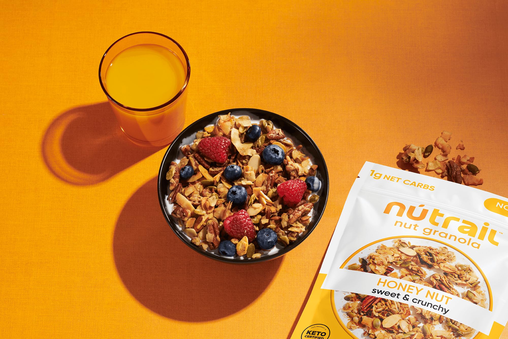 NuTrail grain-free granola in a jar for pantry storage.