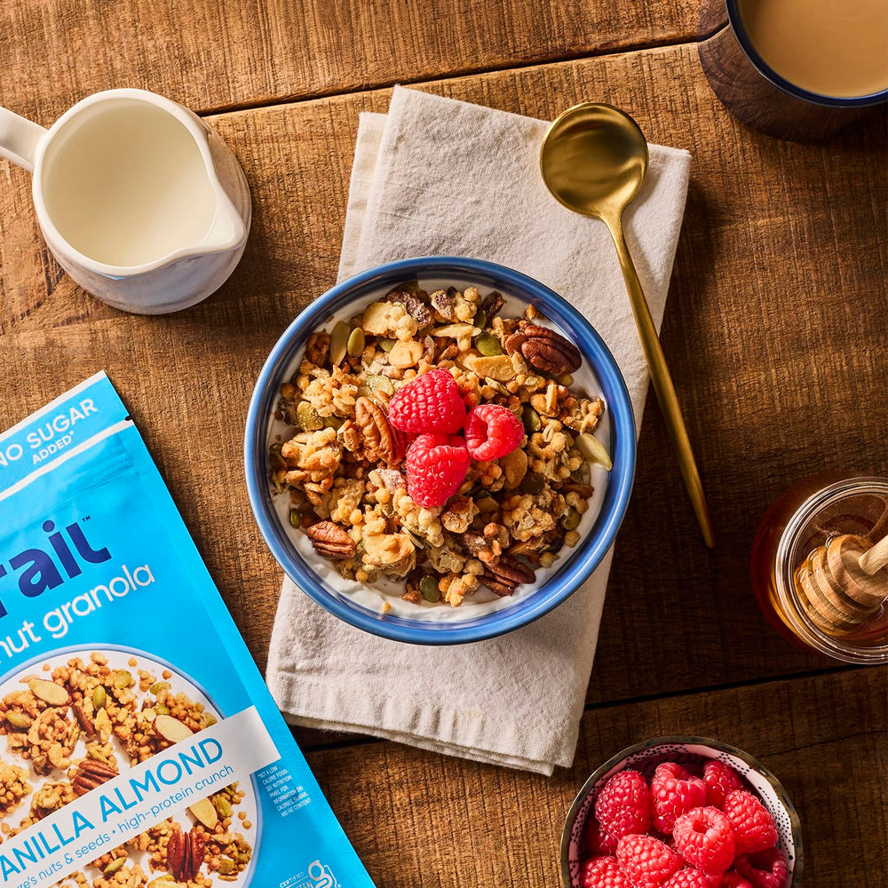 NuTrail granola with yogurt creates a nutritious morning.