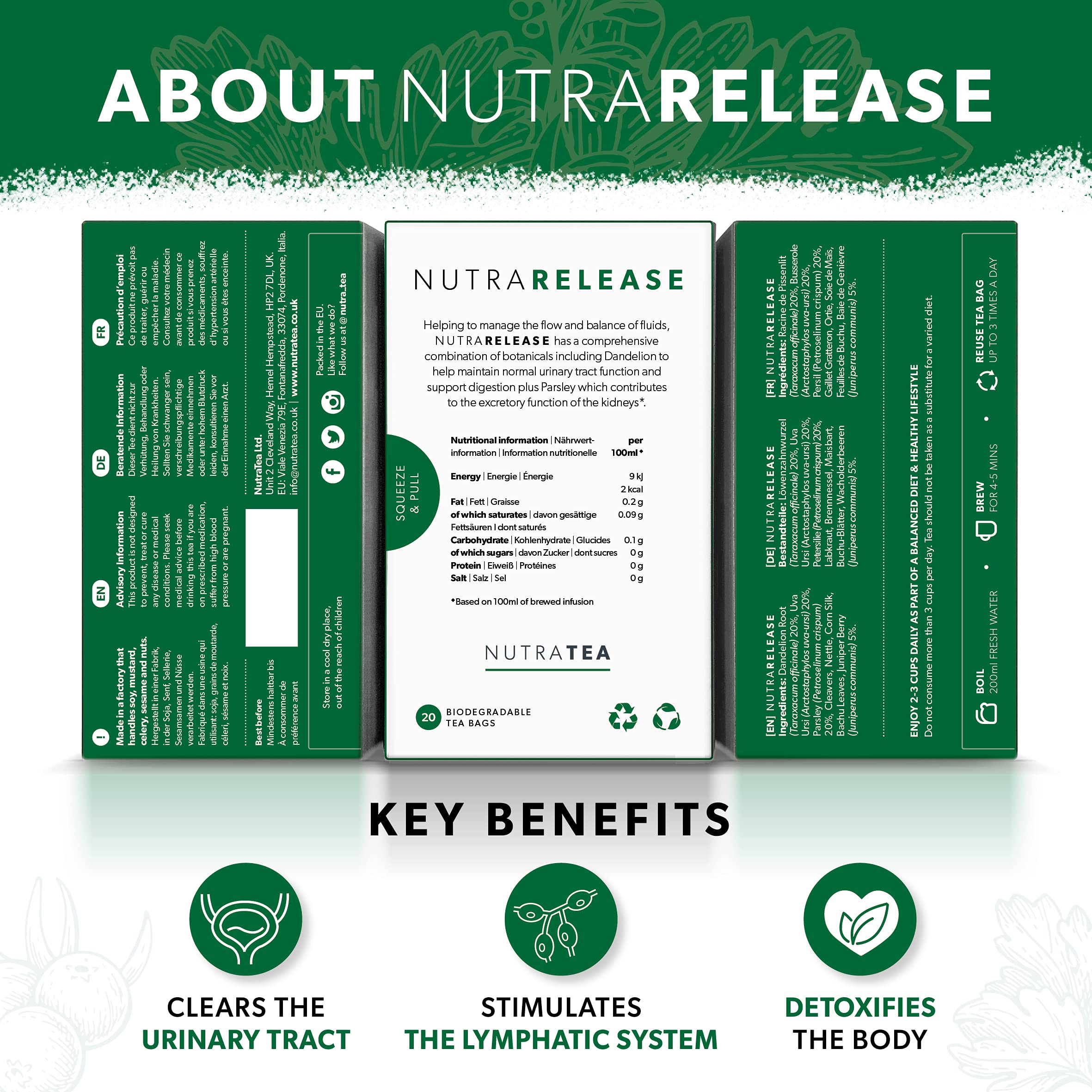 Nutra Tea Nutrarelease Kidney Tea bags ready for quick brewing and on-the-go use.